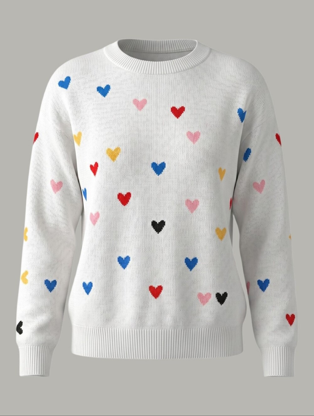 Chicwish Cozy White Heart-Design Fuzzy Sweater-Pink, Yellow, Gray, Orange Hearts
